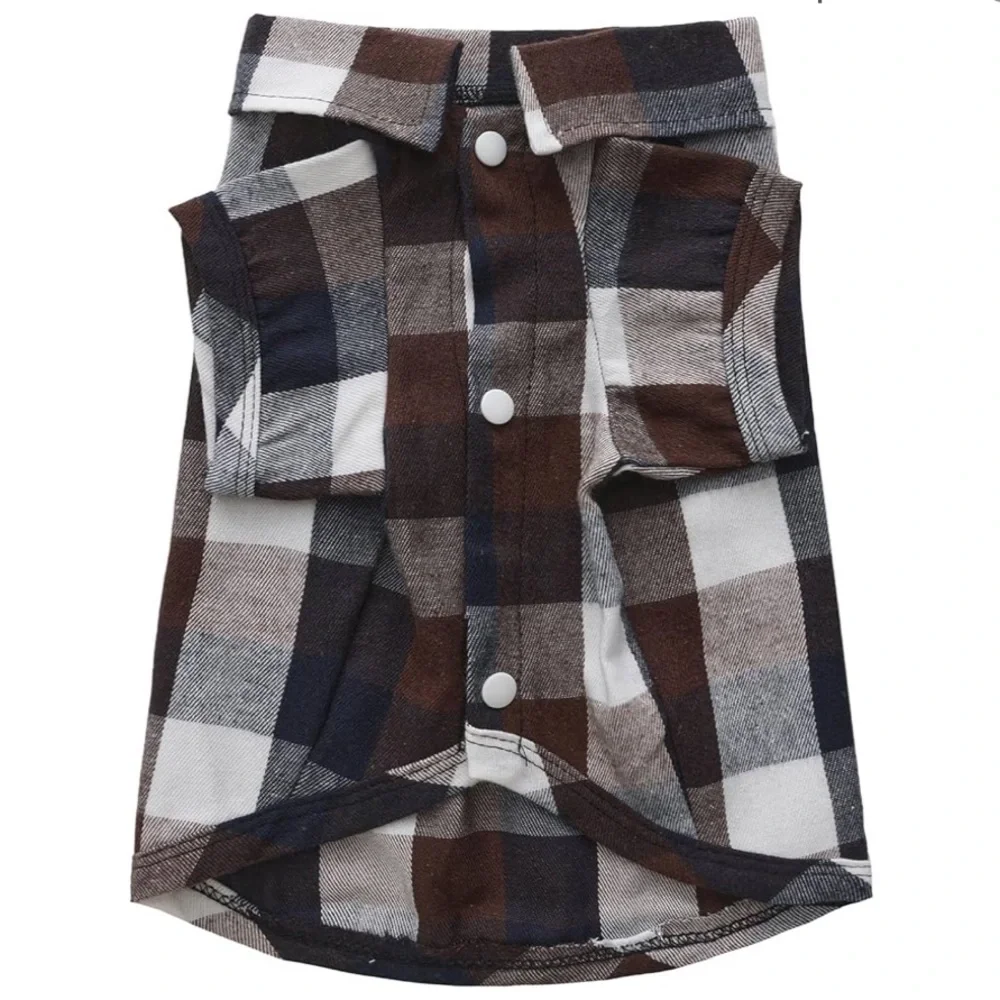 New Plaid Snap Front Dog Shirts Blue or Brown Multiple Sizes